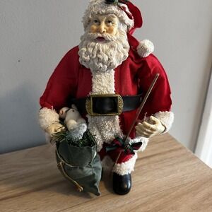 Santa Claus Bag Of Toys Figurine Paper Mache Resin 8"H Nostalgic Old Style As Is